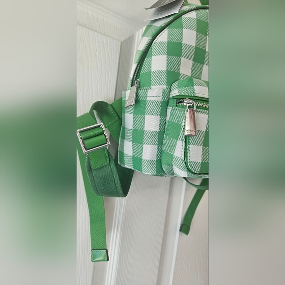 Kate Spade NWT Sam Icon Gingham Small Backpack w/ Leather Trim- Candy Grass - Picture 4 of 10